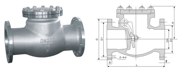 H44W/H不锈钢旋启式止回阀结构图