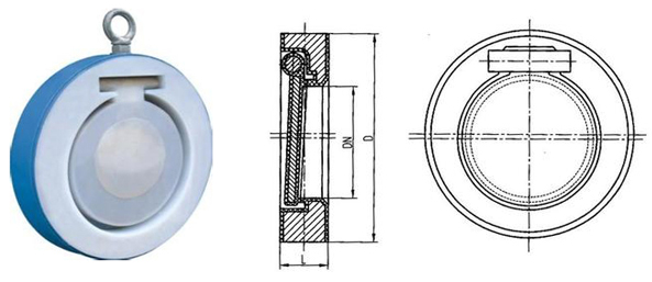 H74F46对夹式单瓣衬氟止回阀结构图