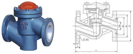 H41F46升降式衬氟止回阀结构图